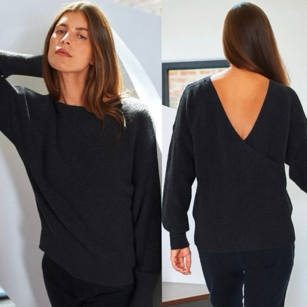 White + Warren Relaxed Fit Ribbed Cashmere 2 Way Sweater Charcoal Womens Size XS